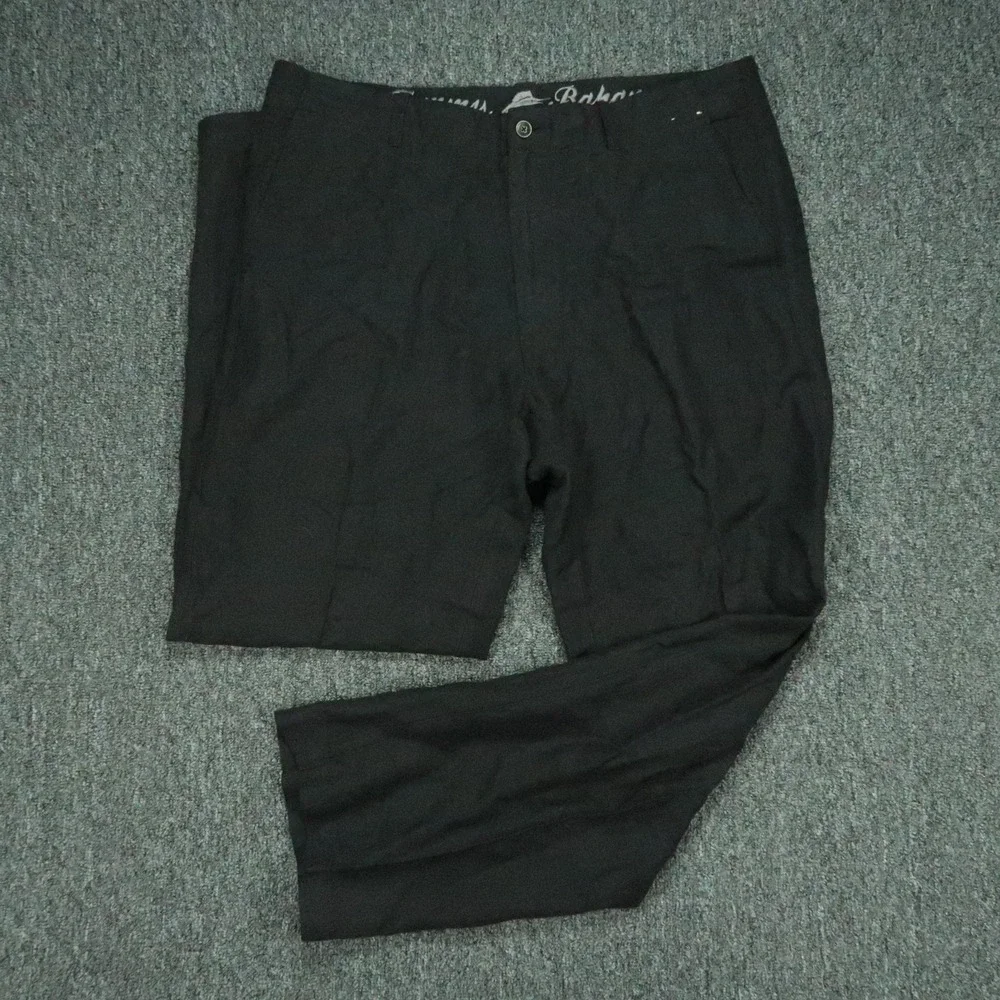 Tommy Bahama Pants Mens 34x30 Black Trouser Straight Silk Linen Flat Front